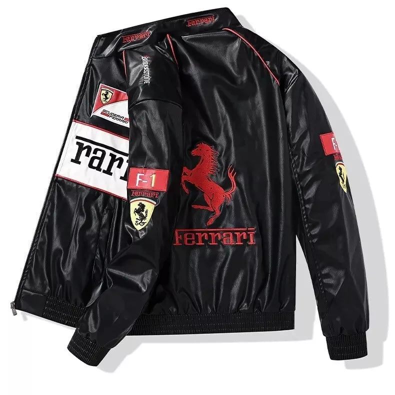 Ferrari F1 Leather Jacket - Bomber Style